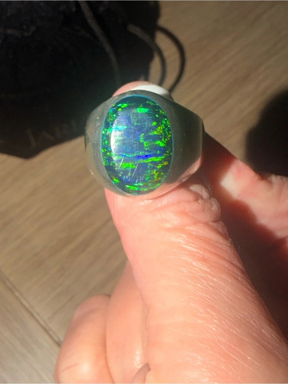 Escorcia (MEX ME-61) High Purity Silver Inlaid Simulant Black Opal Size 12 Ring